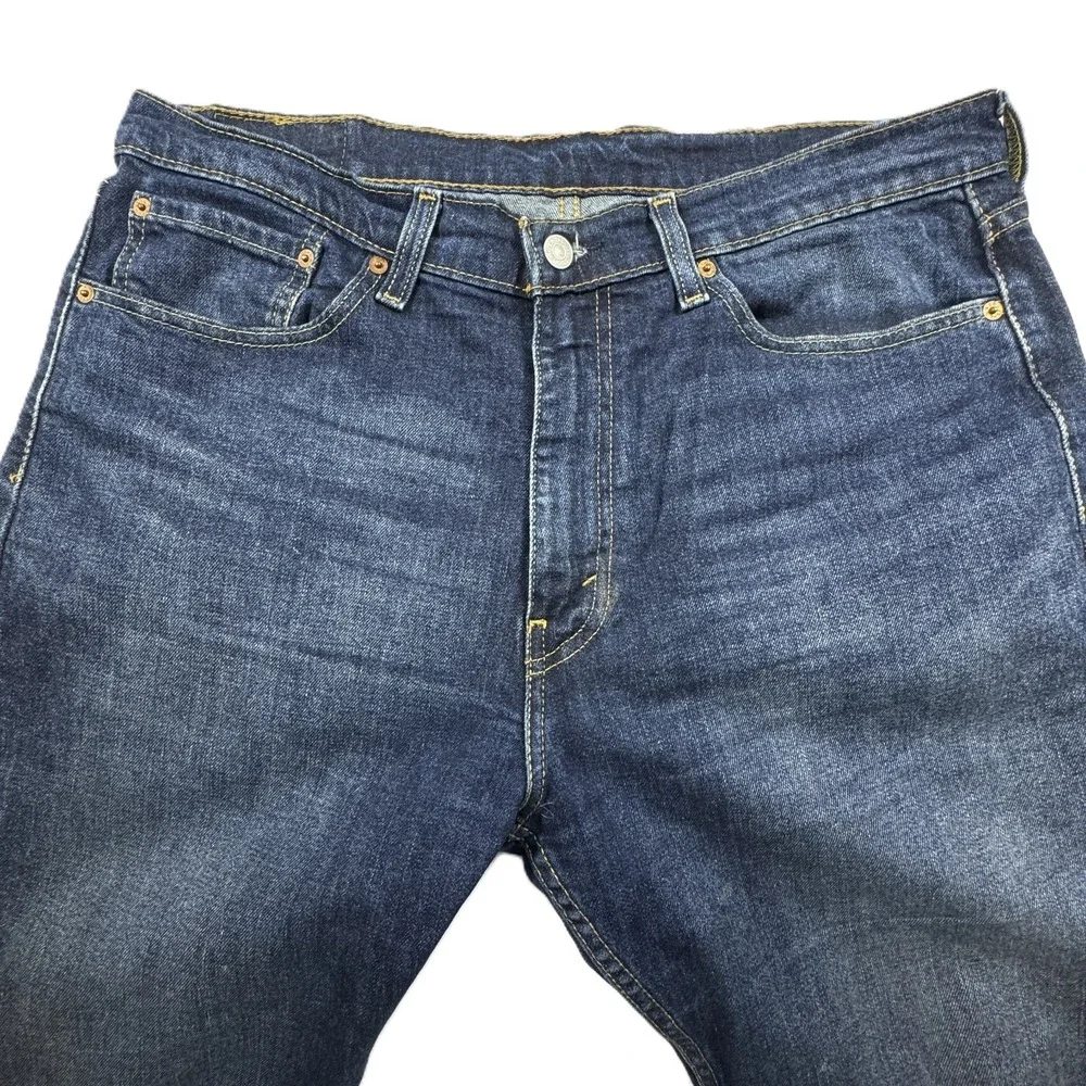 Levis 505 Regular Fit Straight Leg Jeans Mens 36x30 Dark Wash‎ Indigo Blue Denim